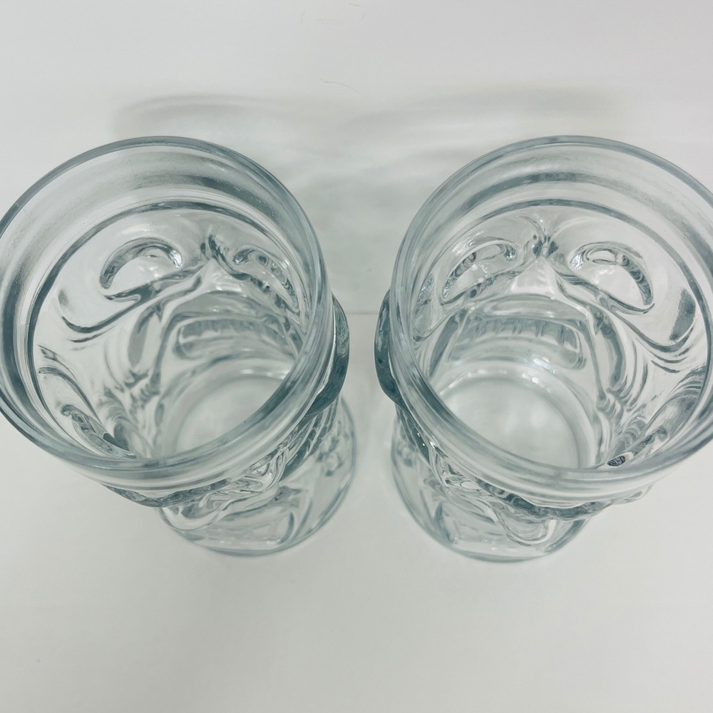 Anchor Hocking Tiki Mug Set of 2 Clear Glass Molded Face 16oz Tropical Excellent - Picture 2 of 10